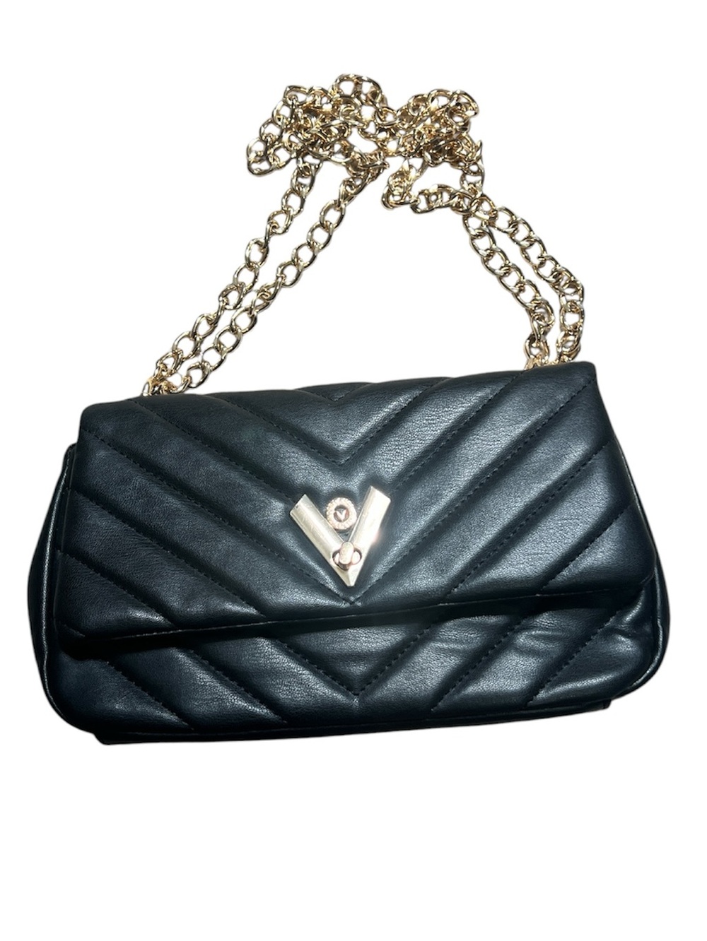 Valentino Orlandi Black Quilted Shoulder Bag with Gold Chain